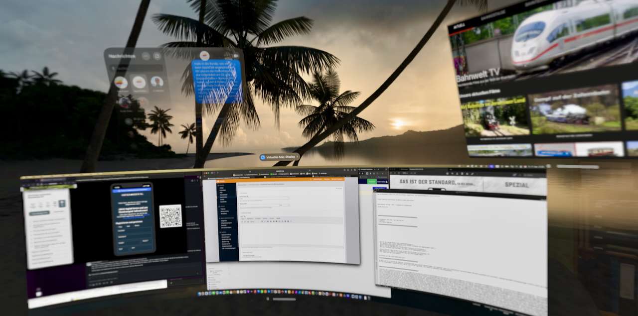 Vision Büro Screenshot eines Arbeitsplatzes in einer Apple Vision Pro.
